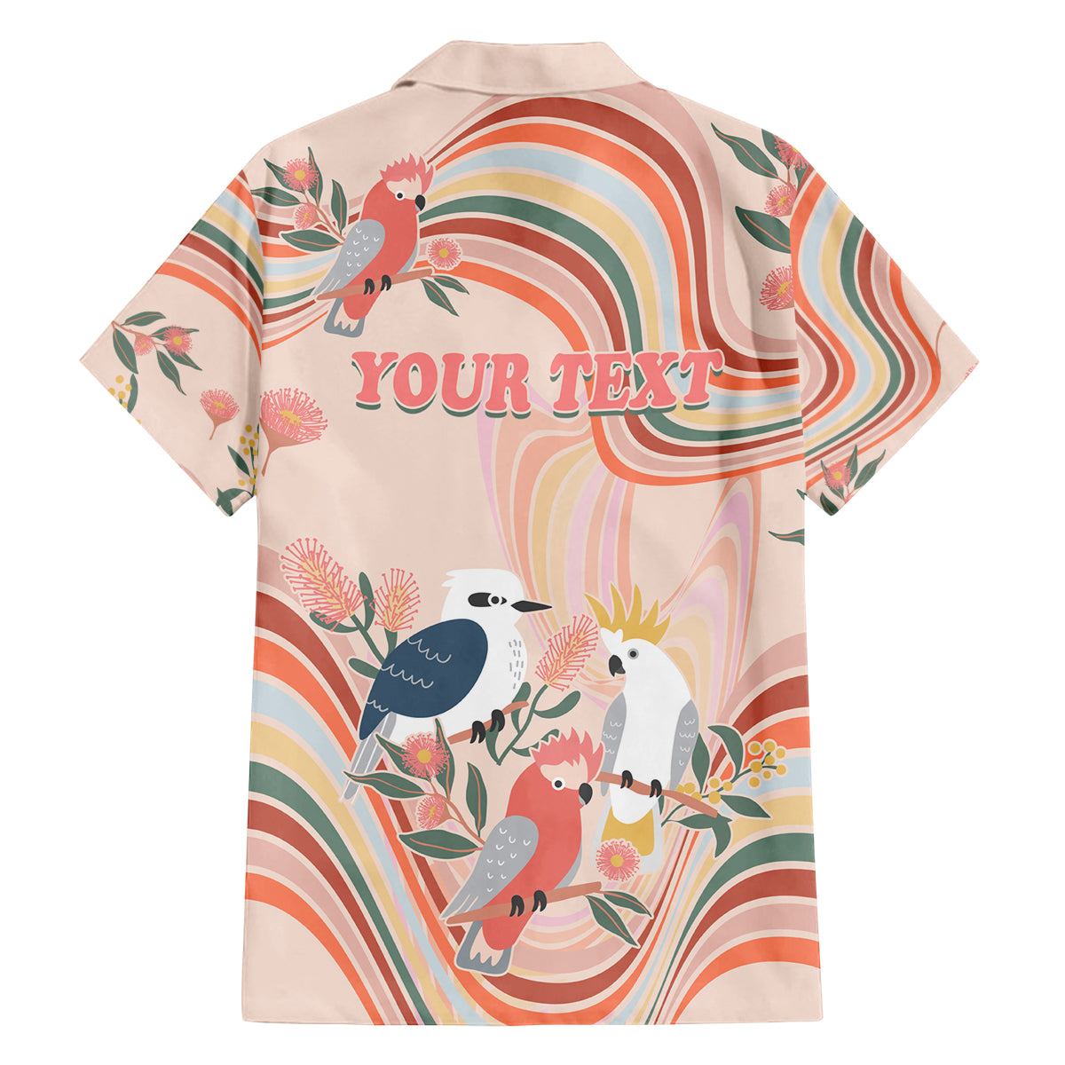 personalised-australia-hippie-christmas-family-matching-tank-maxi-dress-and-hawaiian-shirt-cockatoo-kookaburra-with-wattle-pink-peach-style