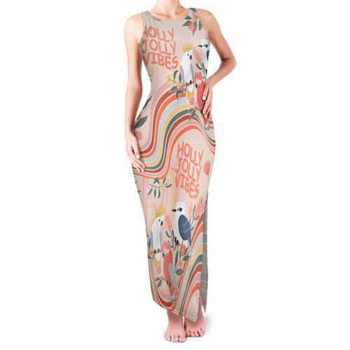 personalised-australia-hippie-christmas-family-matching-tank-maxi-dress-and-hawaiian-shirt-cockatoo-kookaburra-with-wattle-pink-peach-style