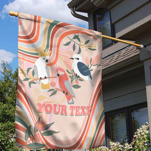 personalised-australia-hippie-christmas-garden-flag-cockatoo-kookaburra-with-wattle-pink-peach-style