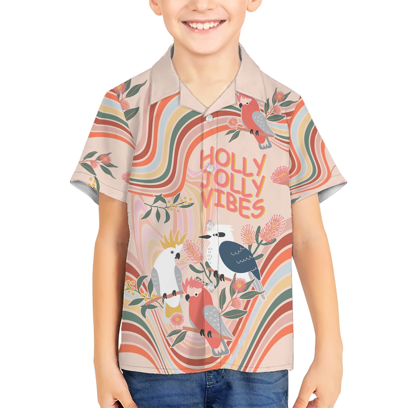 personalised-australia-hippie-christmas-hawaiian-shirt-cockatoo-kookaburra-with-wattle-pink-peach-style