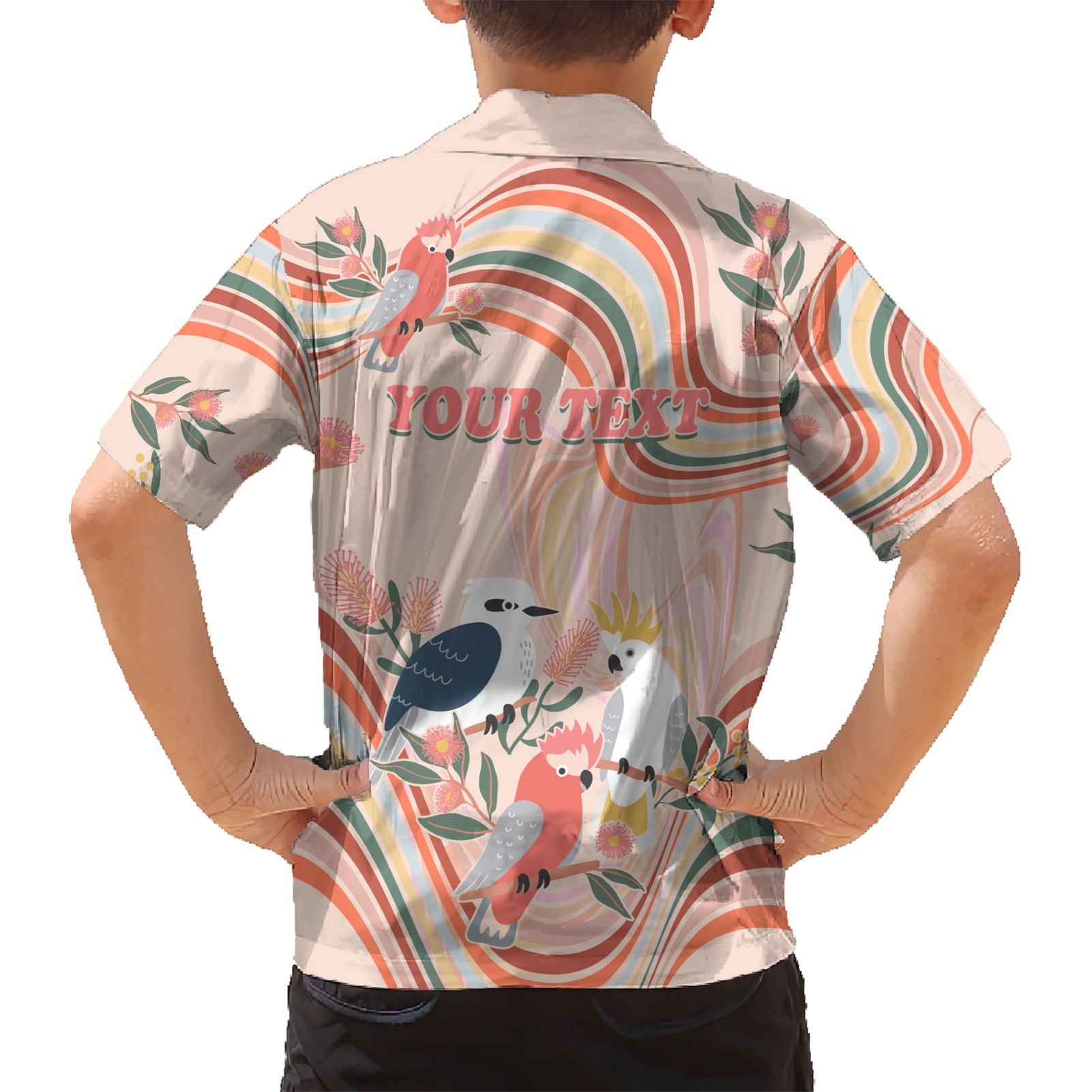 personalised-australia-hippie-christmas-hawaiian-shirt-cockatoo-kookaburra-with-wattle-pink-peach-style