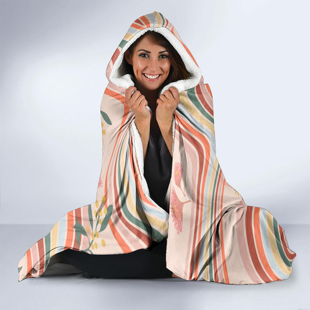 personalised-australia-hippie-christmas-hooded-blanket-cockatoo-kookaburra-with-wattle-pink-peach-style