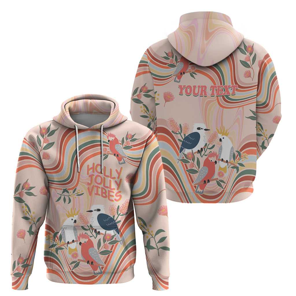 personalised-australia-hippie-christmas-hoodie-cockatoo-kookaburra-with-wattle-pink-peach-style