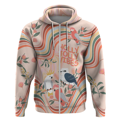 personalised-australia-hippie-christmas-hoodie-cockatoo-kookaburra-with-wattle-pink-peach-style