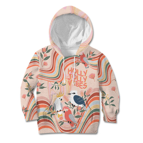 personalised-australia-hippie-christmas-kid-hoodie-cockatoo-kookaburra-with-wattle-pink-peach-style
