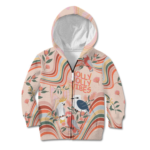 personalised-australia-hippie-christmas-kid-hoodie-cockatoo-kookaburra-with-wattle-pink-peach-style