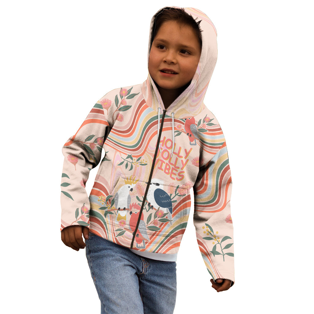 personalised-australia-hippie-christmas-kid-hoodie-cockatoo-kookaburra-with-wattle-pink-peach-style