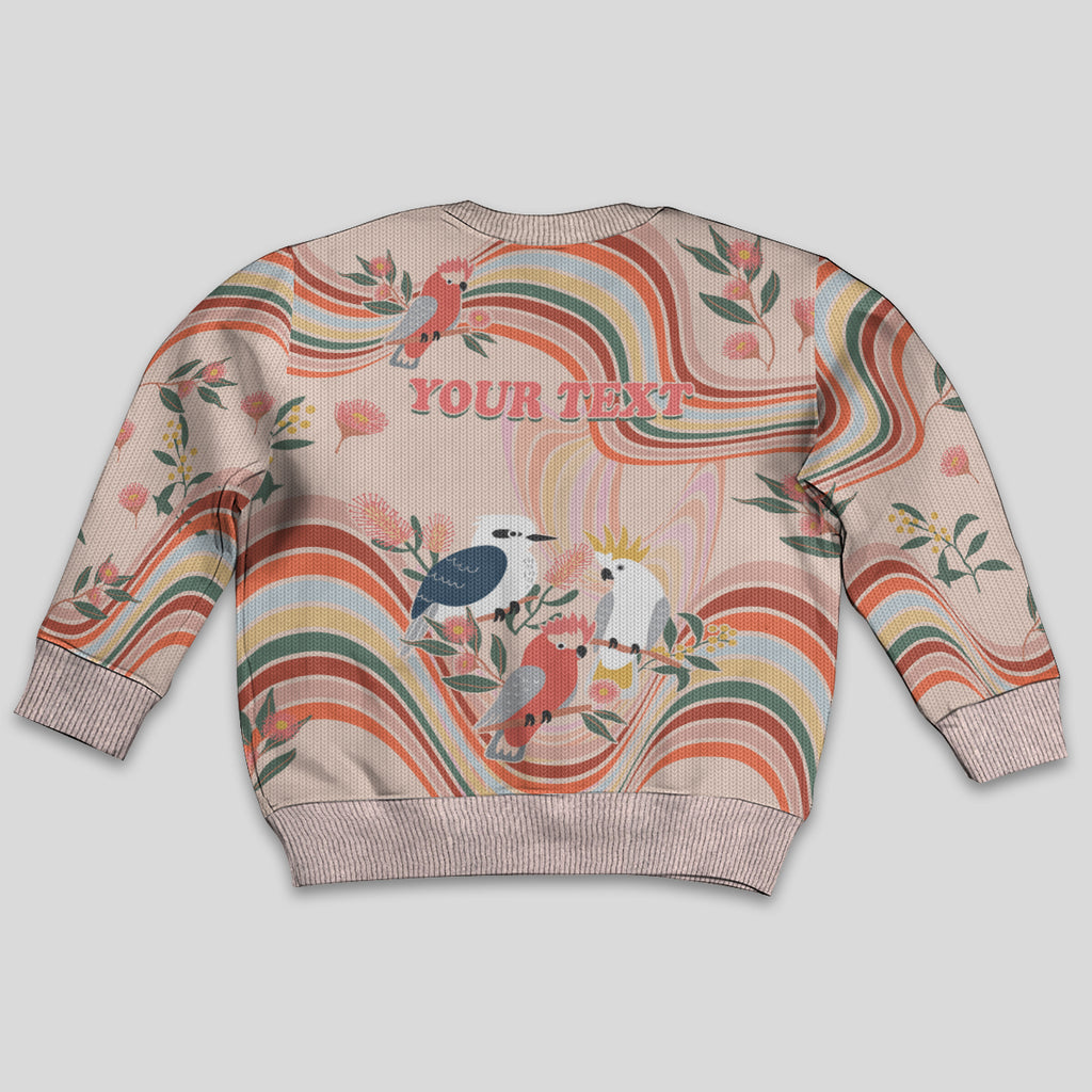 personalised-australia-hippie-christmas-kid-ugly-christmas-sweater-cockatoo-kookaburra-with-wattle-pink-peach-style