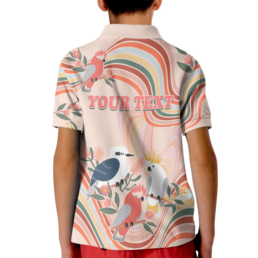 personalised-australia-hippie-christmas-kid-polo-shirt-cockatoo-kookaburra-with-wattle-pink-peach-style