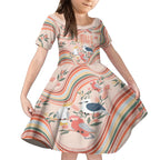 personalised-australia-hippie-christmas-kid-short-sleeve-dress-cockatoo-kookaburra-with-wattle-pink-peach-style