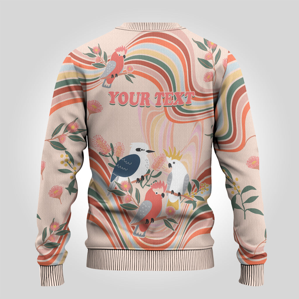 personalised-australia-hippie-christmas-ugly-christmas-sweater-cockatoo-kookaburra-with-wattle-pink-peach-style