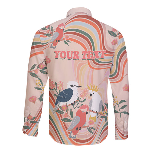 personalised-australia-hippie-christmas-long-sleeve-button-shirt-cockatoo-kookaburra-with-wattle-pink-peach-style