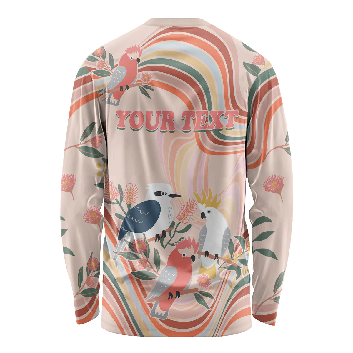 personalised-australia-hippie-christmas-long-sleeve-shirt-cockatoo-kookaburra-with-wattle-pink-peach-style