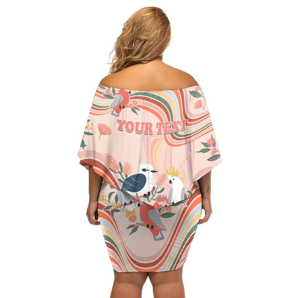personalised-australia-hippie-christmas-off-shoulder-short-dress-cockatoo-kookaburra-with-wattle-pink-peach-style