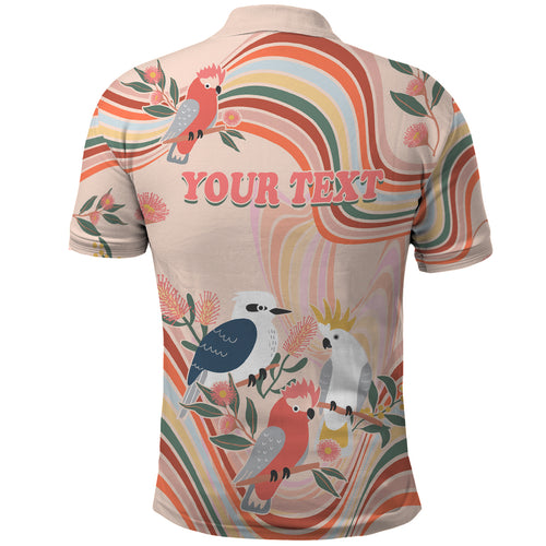 personalised-australia-hippie-christmas-polo-shirt-cockatoo-kookaburra-with-wattle-pink-peach-style