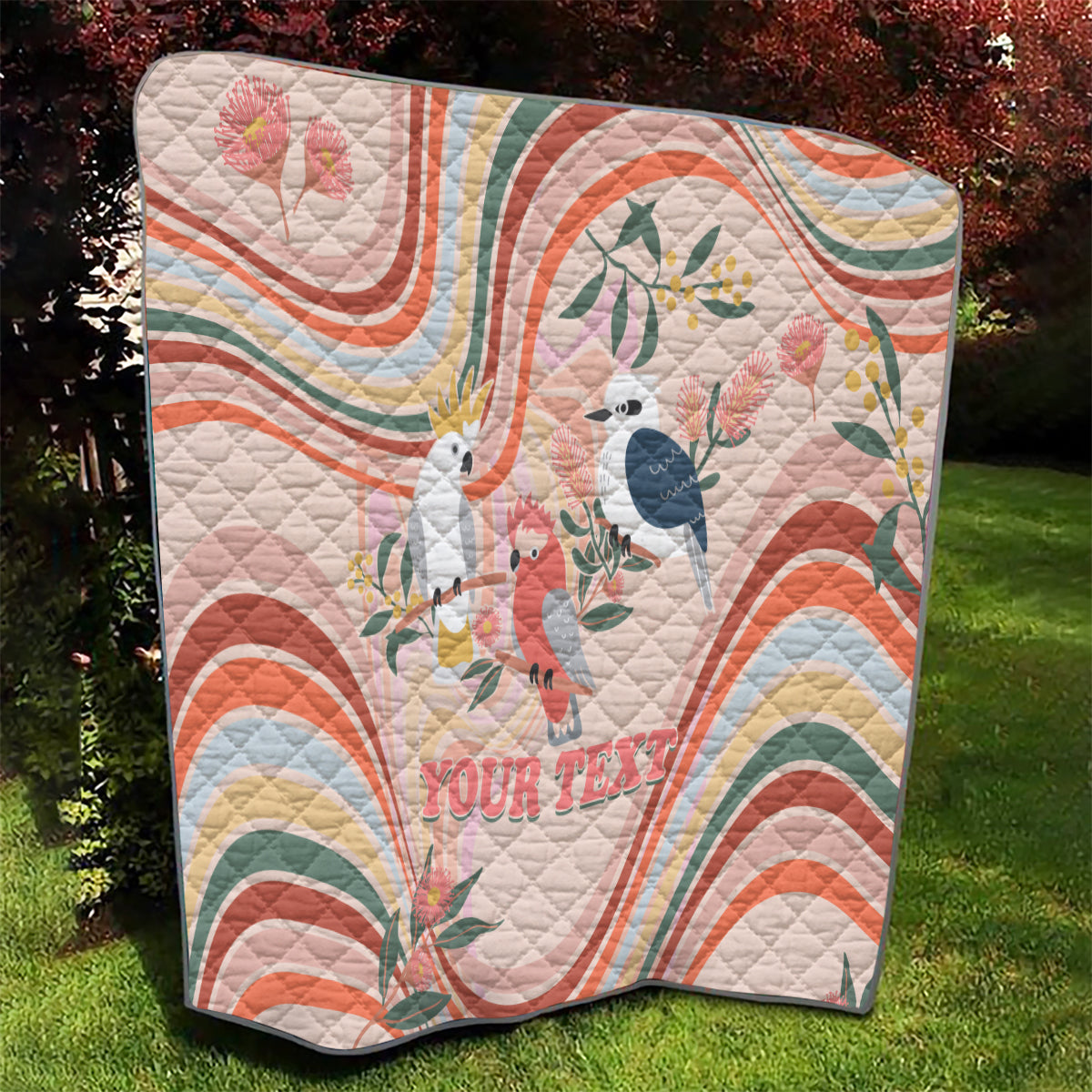 personalised-australia-hippie-christmas-quilt-cockatoo-kookaburra-with-wattle-pink-peach-style