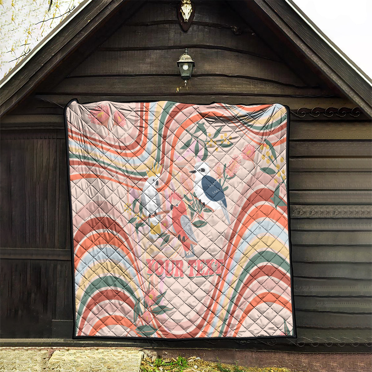 personalised-australia-hippie-christmas-quilt-cockatoo-kookaburra-with-wattle-pink-peach-style