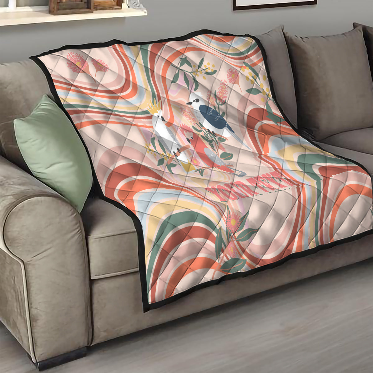 personalised-australia-hippie-christmas-quilt-cockatoo-kookaburra-with-wattle-pink-peach-style