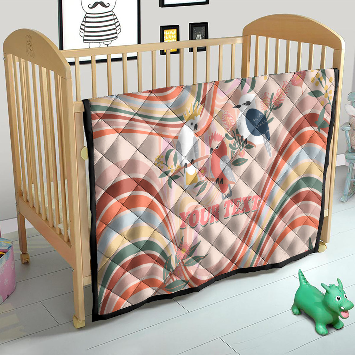 personalised-australia-hippie-christmas-quilt-cockatoo-kookaburra-with-wattle-pink-peach-style