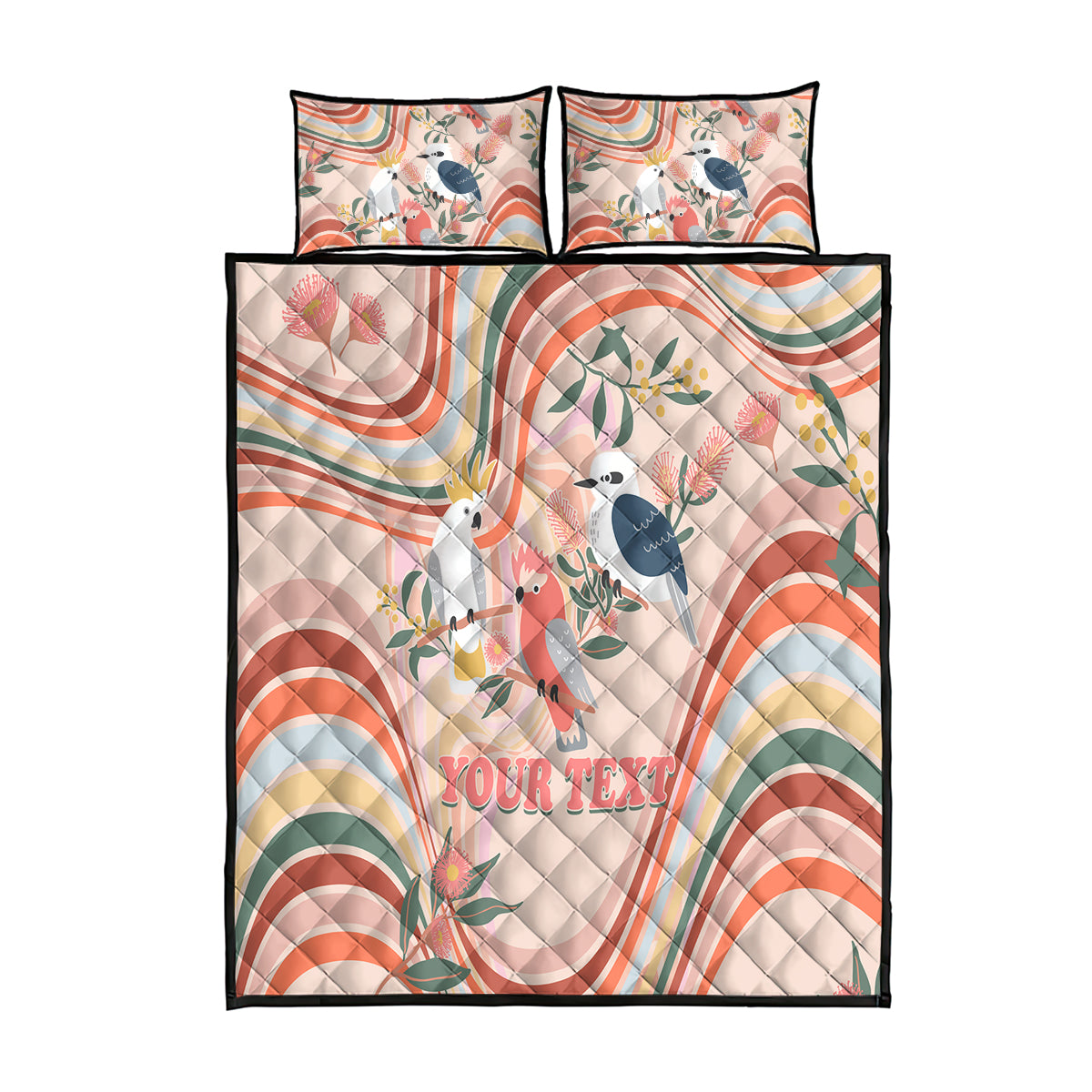 personalised-australia-hippie-christmas-quilt-bed-set-cockatoo-kookaburra-with-wattle-pink-peach-style