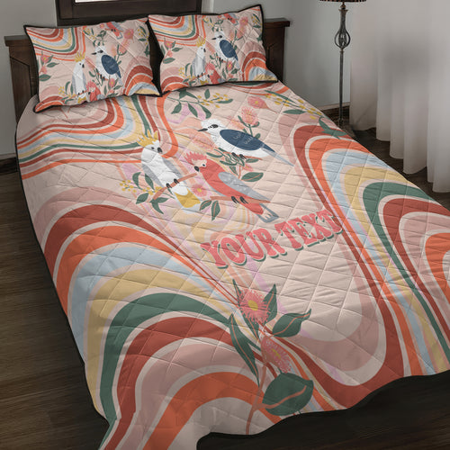 personalised-australia-hippie-christmas-quilt-bed-set-cockatoo-kookaburra-with-wattle-pink-peach-style