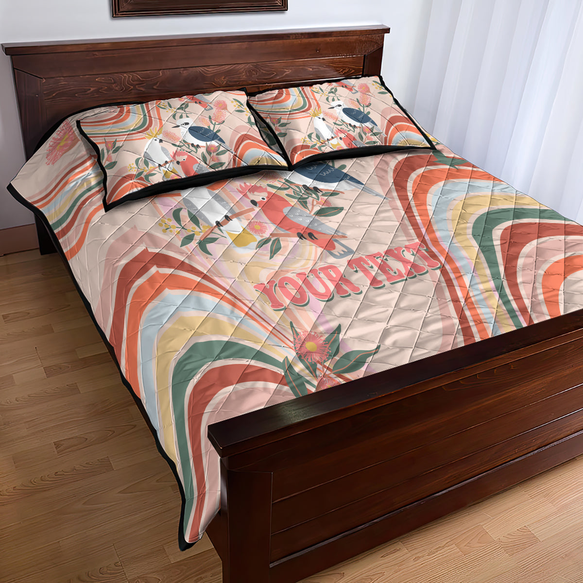 personalised-australia-hippie-christmas-quilt-bed-set-cockatoo-kookaburra-with-wattle-pink-peach-style
