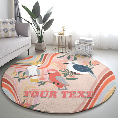 personalised-australia-hippie-christmas-round-carpet-cockatoo-kookaburra-with-wattle-pink-peach-style