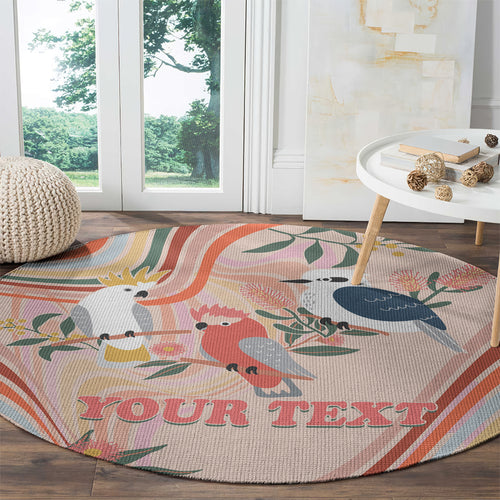 personalised-australia-hippie-christmas-round-carpet-cockatoo-kookaburra-with-wattle-pink-peach-style