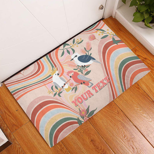 personalised-australia-hippie-christmas-rubber-doormat-cockatoo-kookaburra-with-wattle-pink-peach-style