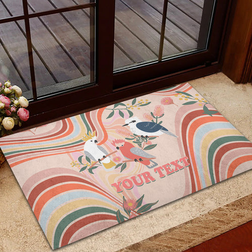 personalised-australia-hippie-christmas-rubber-doormat-cockatoo-kookaburra-with-wattle-pink-peach-style