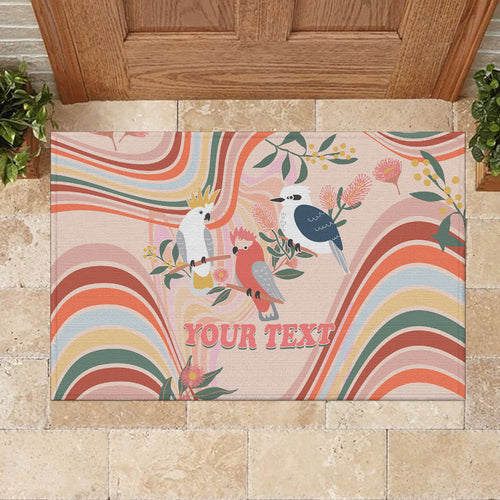 personalised-australia-hippie-christmas-rubber-doormat-cockatoo-kookaburra-with-wattle-pink-peach-style