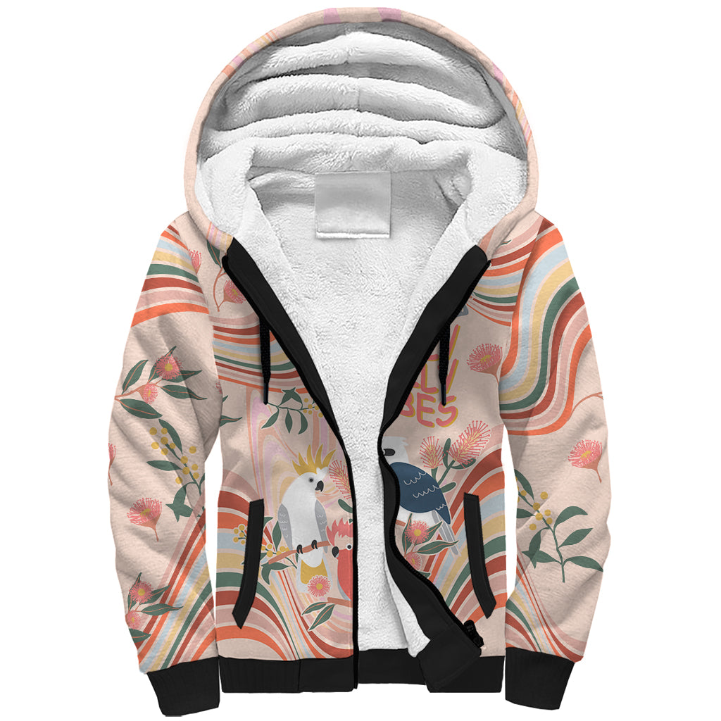 personalised-australia-hippie-christmas-sherpa-hoodie-cockatoo-kookaburra-with-wattle-pink-peach-style