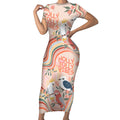 personalised-australia-hippie-christmas-short-sleeve-bodycon-dress-cockatoo-kookaburra-with-wattle-pink-peach-style