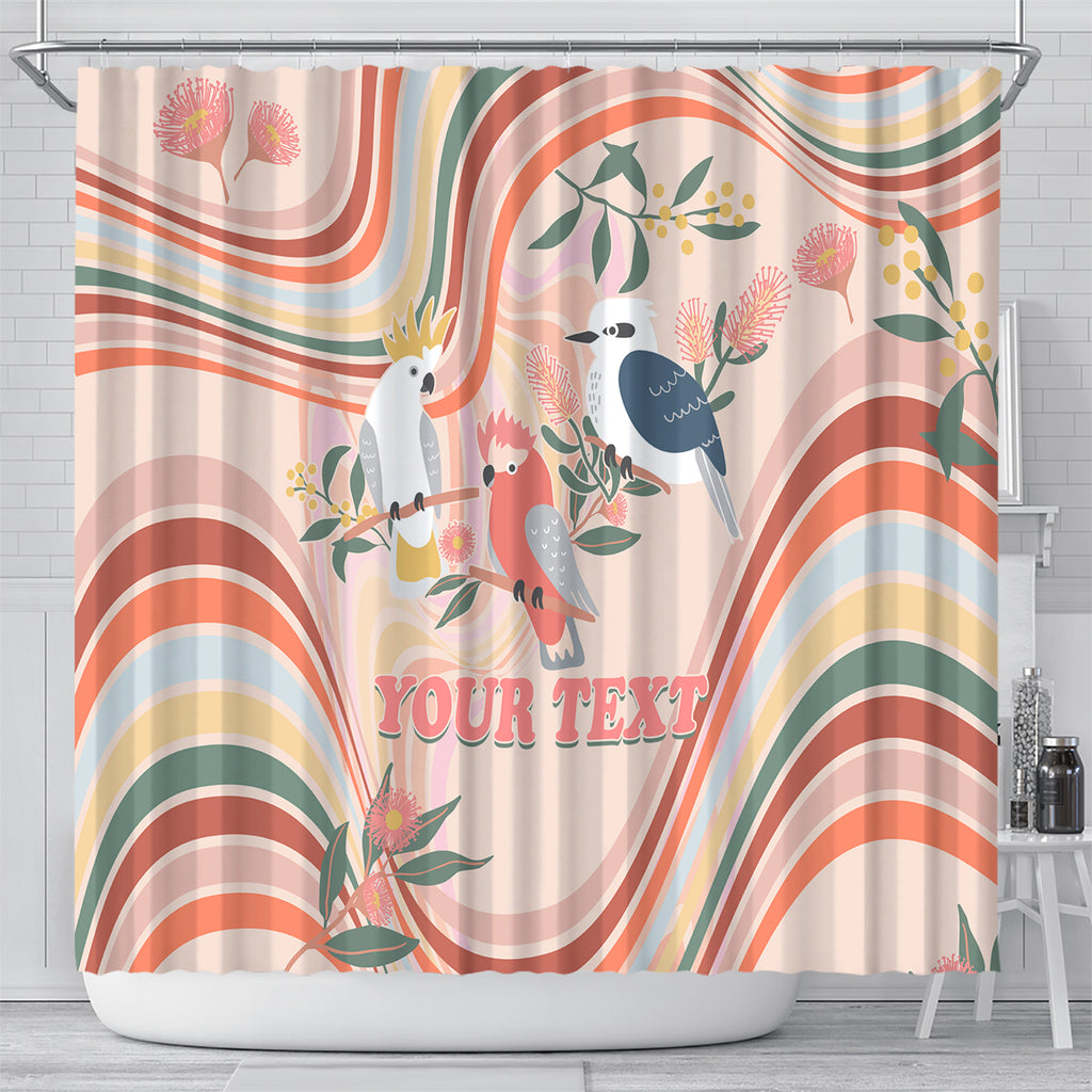 personalised-australia-hippie-christmas-shower-curtain-cockatoo-kookaburra-with-wattle-pink-peach-style