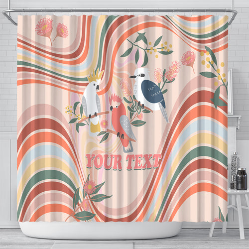 personalised-australia-hippie-christmas-shower-curtain-cockatoo-kookaburra-with-wattle-pink-peach-style