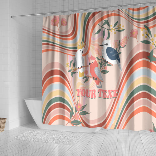 personalised-australia-hippie-christmas-shower-curtain-cockatoo-kookaburra-with-wattle-pink-peach-style