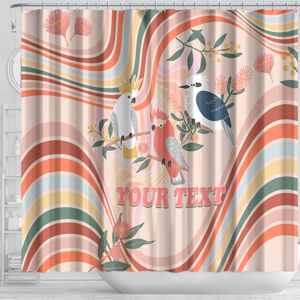 personalised-australia-hippie-christmas-shower-curtain-cockatoo-kookaburra-with-wattle-pink-peach-style