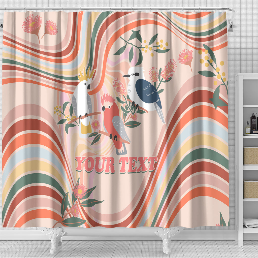 personalised-australia-hippie-christmas-shower-curtain-cockatoo-kookaburra-with-wattle-pink-peach-style