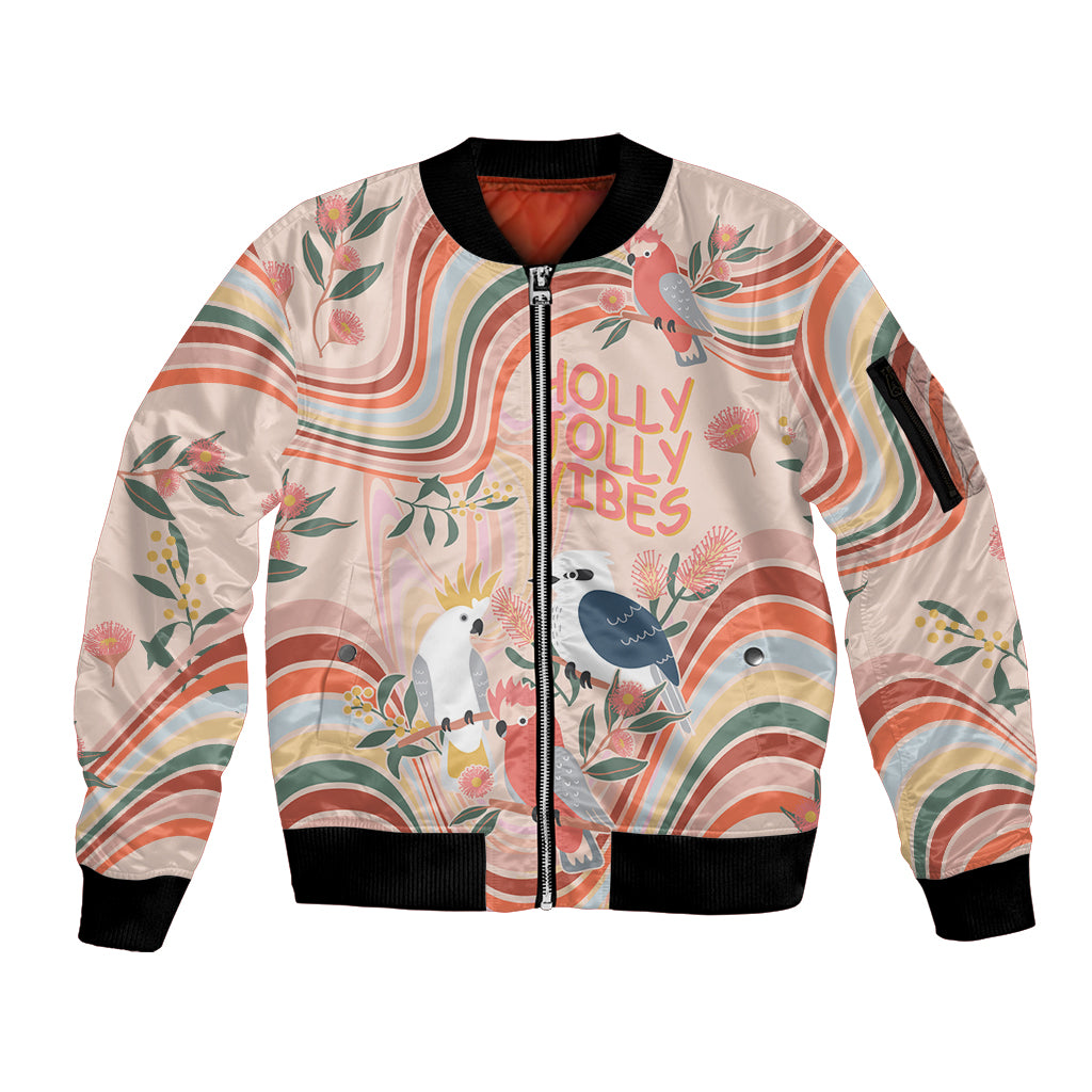 personalised-australia-hippie-christmas-sleeve-zip-bomber-jacket-cockatoo-kookaburra-with-wattle-pink-peach-style