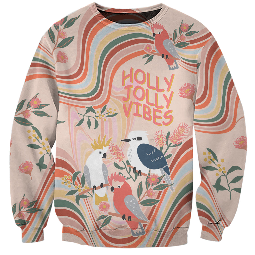 personalised-australia-hippie-christmas-sweatshirt-cockatoo-kookaburra-with-wattle-pink-peach-style