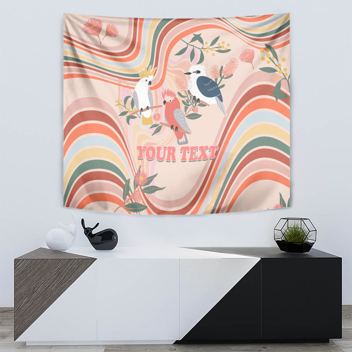 personalised-australia-hippie-christmas-tapestry-cockatoo-kookaburra-with-wattle-pink-peach-style