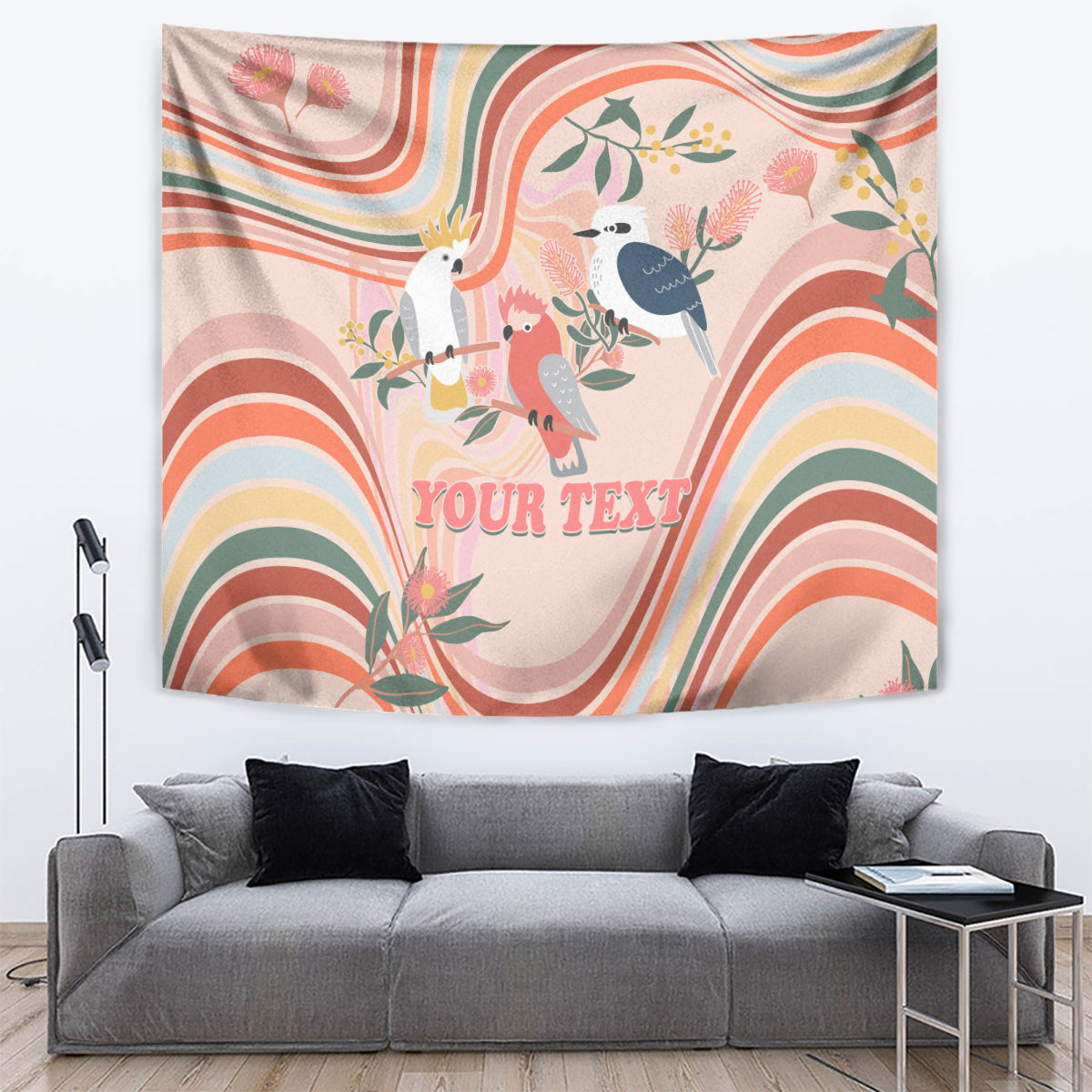 personalised-australia-hippie-christmas-tapestry-cockatoo-kookaburra-with-wattle-pink-peach-style
