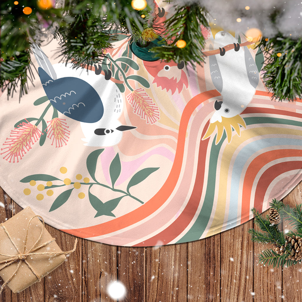 personalised-australia-hippie-christmas-tree-skirt-cockatoo-kookaburra-with-wattle-pink-peach-style