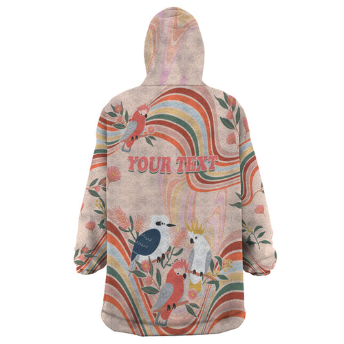 personalised-australia-hippie-christmas-wearable-blanket-hoodie-cockatoo-kookaburra-with-wattle-pink-peach-style