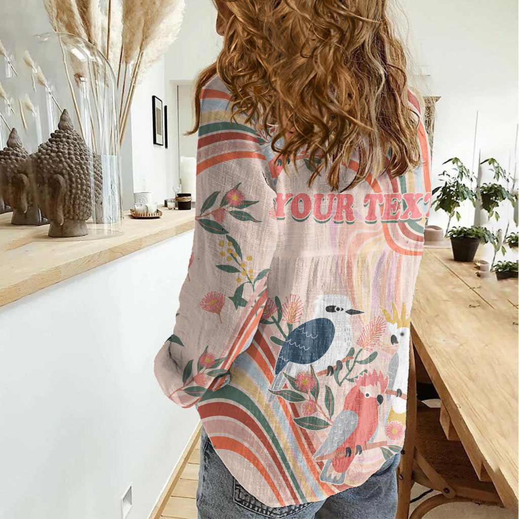 personalised-australia-hippie-christmas-women-casual-shirt-cockatoo-kookaburra-with-wattle-pink-peach-style
