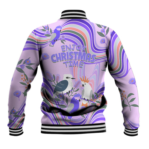 australia-hippie-christmas-baseball-jacket-cockatoo-kookaburra-with-wattle-violet-pastel-color