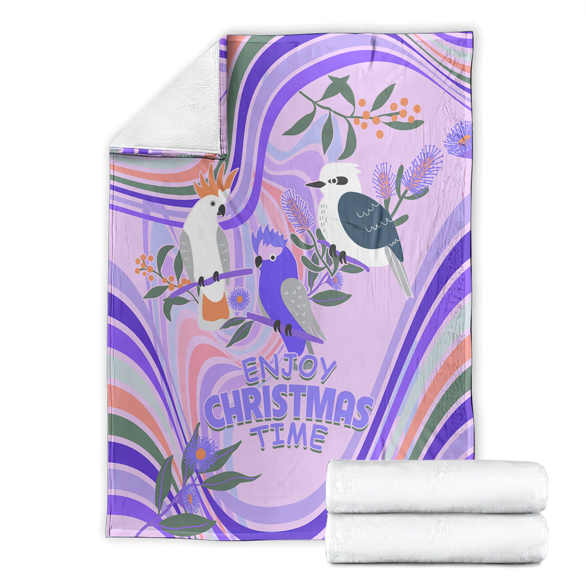 australia-hippie-christmas-blanket-cockatoo-kookaburra-with-wattle-violet-pastel-color