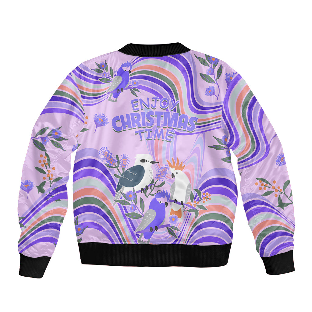 australia-hippie-christmas-bomber-jacket-cockatoo-kookaburra-with-wattle-violet-pastel-color