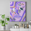 australia-hippie-christmas-canvas-wall-art-cockatoo-kookaburra-with-wattle-violet-pastel-color