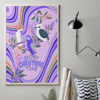 australia-hippie-christmas-canvas-wall-art-cockatoo-kookaburra-with-wattle-violet-pastel-color